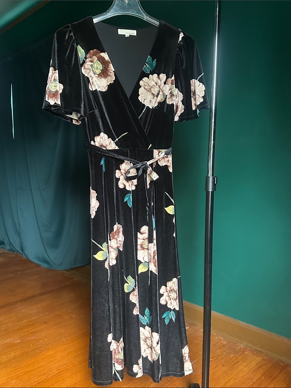 june & hudson Black Floral Velvet Wrap Maxi Dress